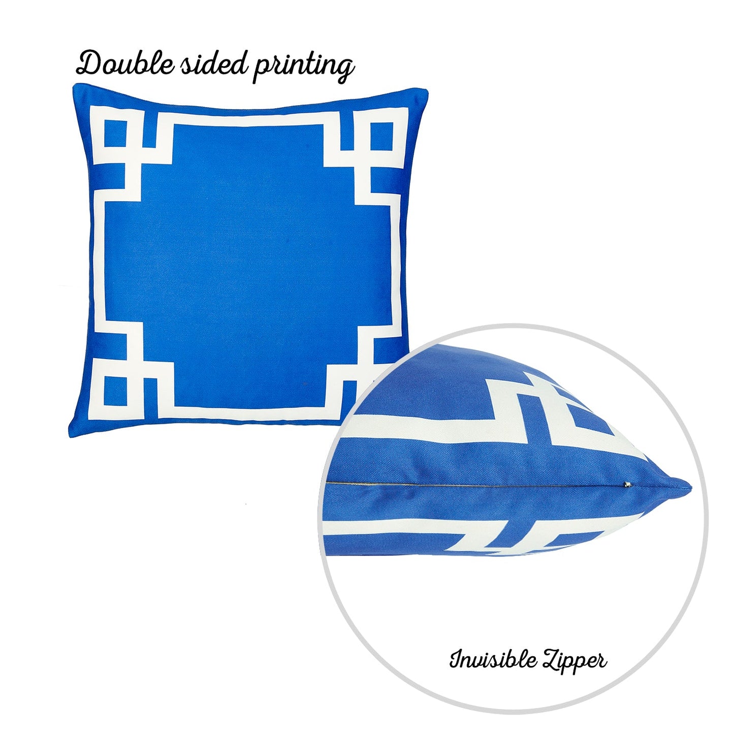 Geometric Blue&White Square Throw Pillow Cover (Set of 4)