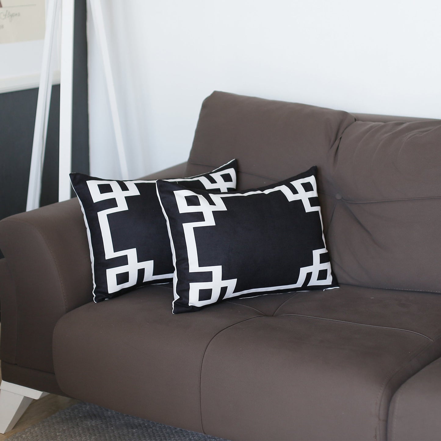 Geometric Black & White Square Decorative Throw Pillow Cover (Set of 2)