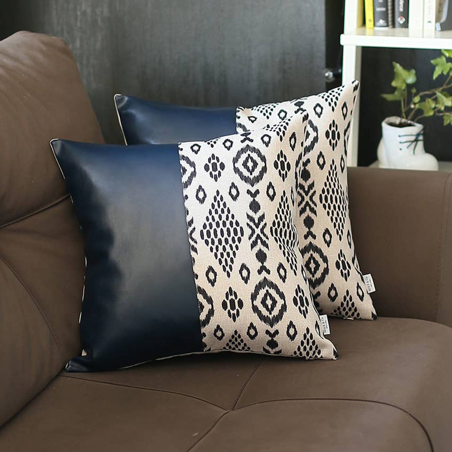 Vegan Faux Leather Handcrafted Decorative Throw Pillow Cover  (Geometric Square)