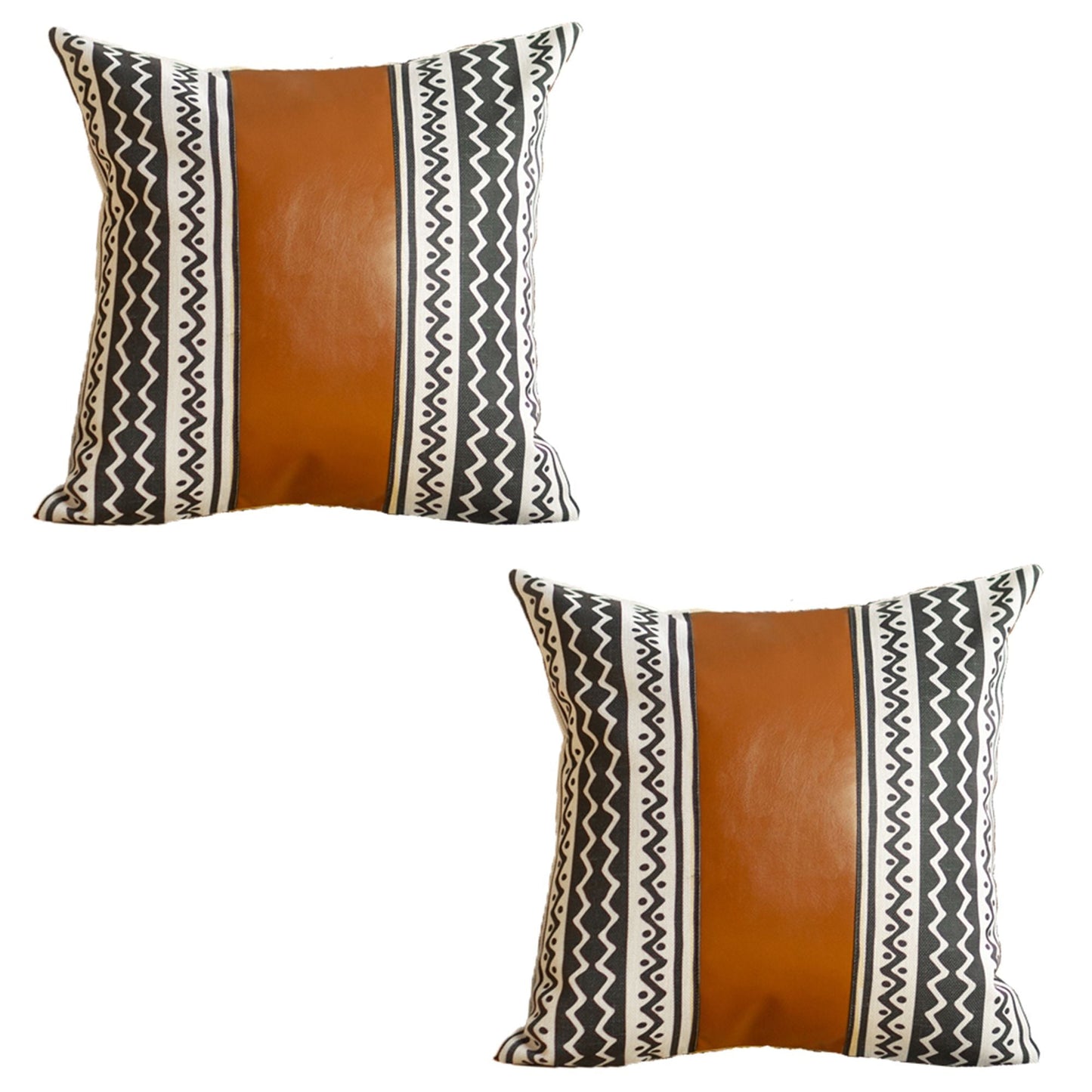 Set of 2  Vegan Faux Leather Handcrafted Decorative Throw Pillow Covers