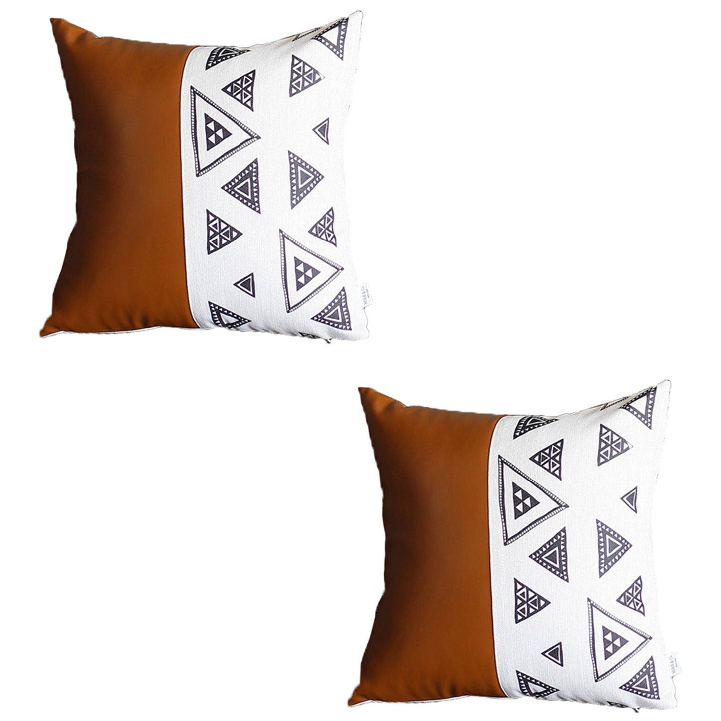 Set of 2 Vegan Faux Leather Handcrafted Decorative Throw Pillow Cover (Geometric Square)