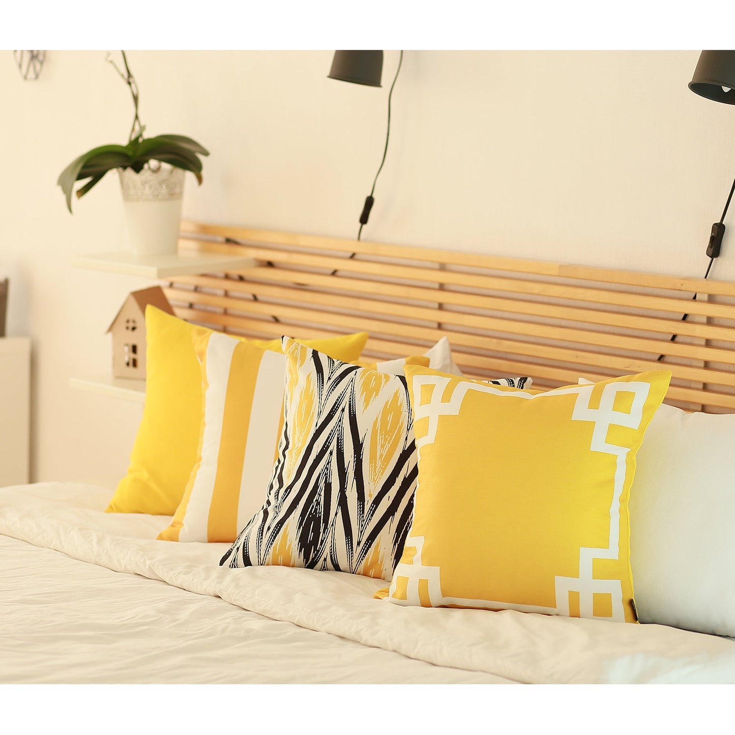 Geometric Yellow Lit Square 18" Throw Pillow Cover (Set of 4)