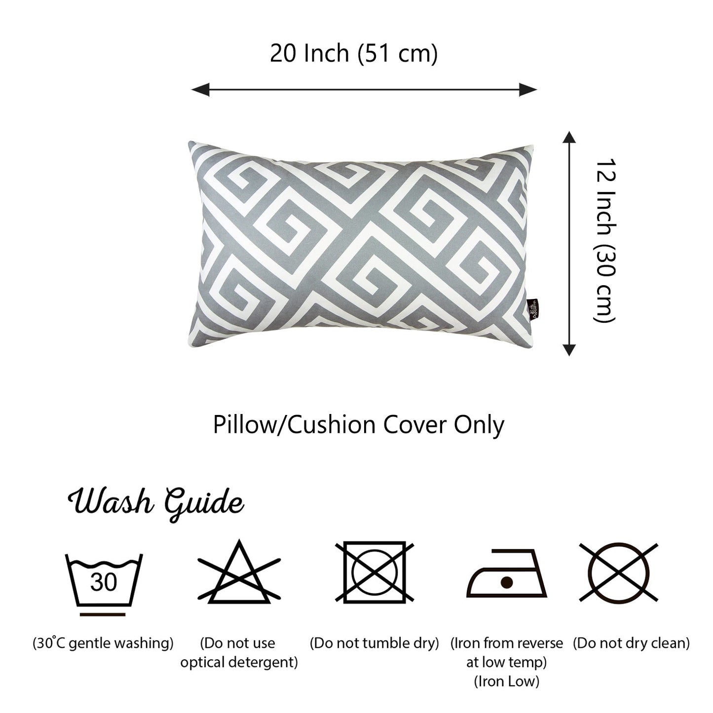 Decorative Throw Pillow Cover Set of 4 Greek Key 12" x 20"