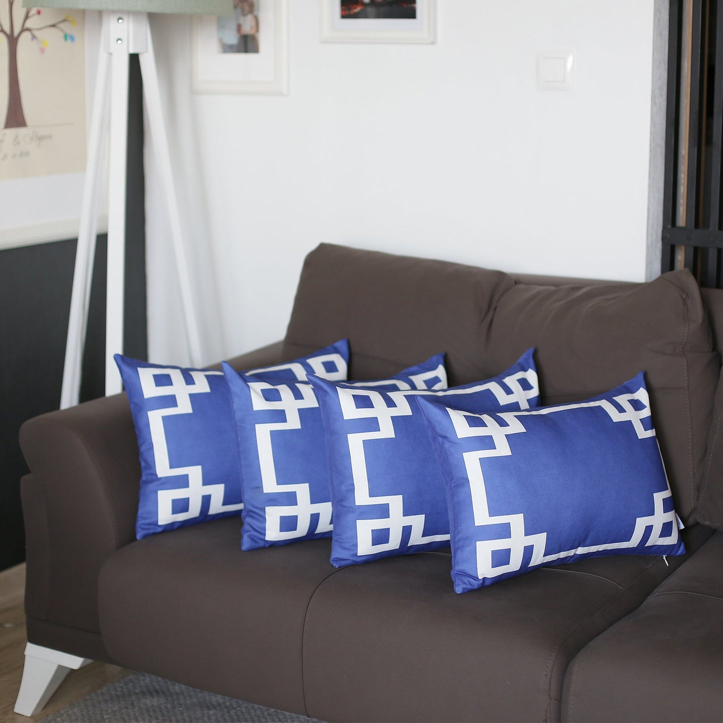 Geometric Blue&White Square Throw Pillow Cover (Set of 4)
