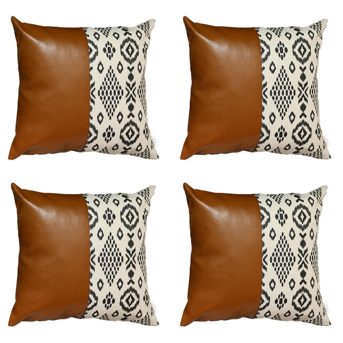 Vegan Faux Leather Handcrafted Decorative Throw Pillow Cover (Geometric Square)