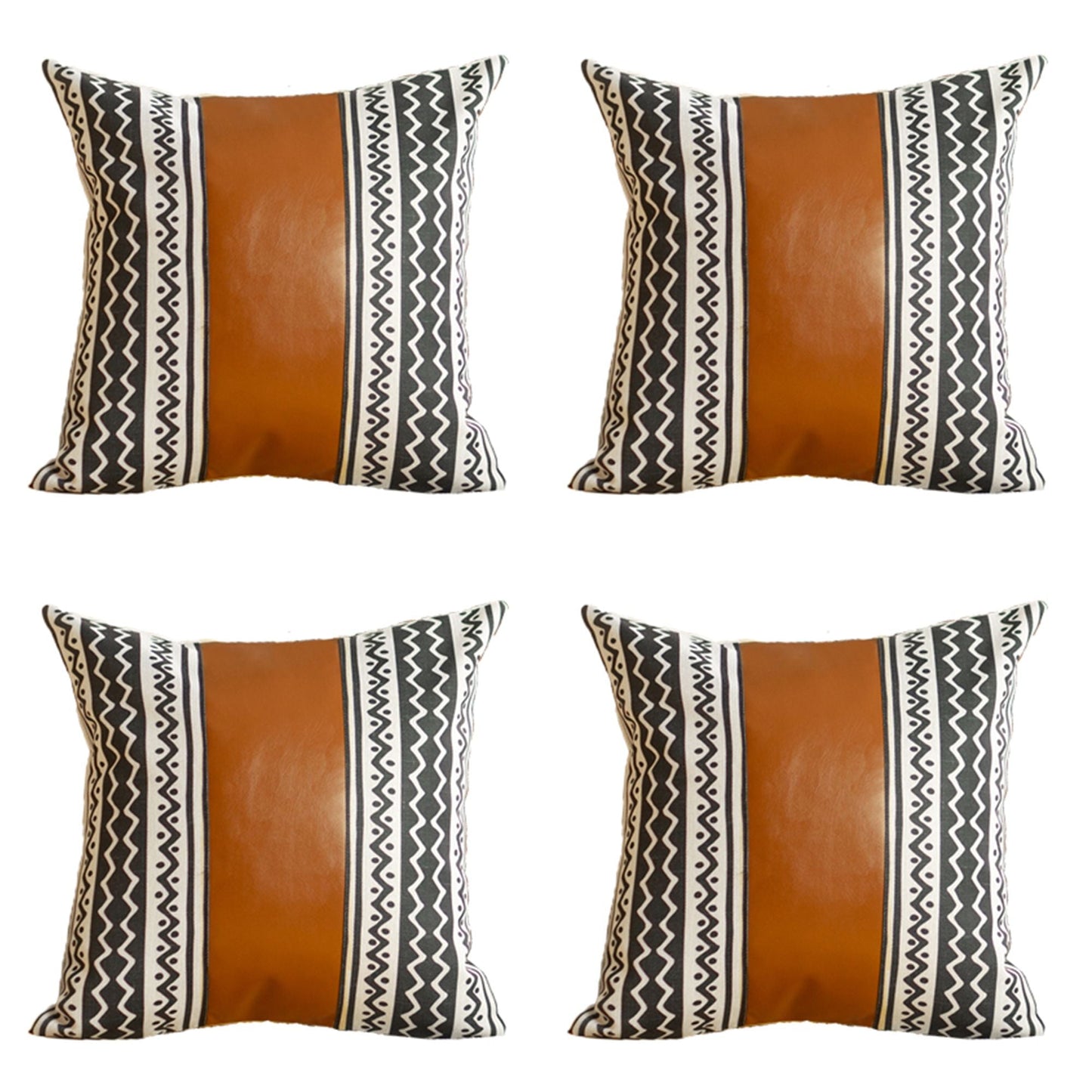 Vegan Faux Leather Handcrafted Decorative Throw Pillow Cover (Geometric)