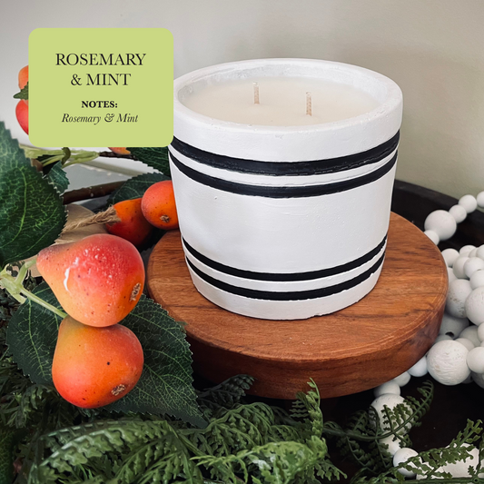 Striped Stone Designer Candle - Rosemary & Mint